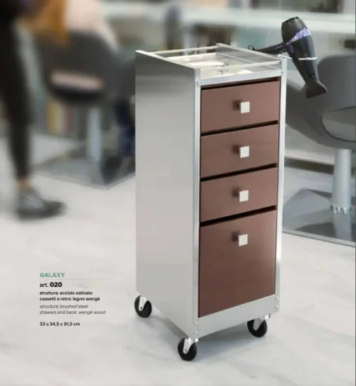 Artecno, Galaxy Stainless Steel Salon Trolley with Wooden Drawers