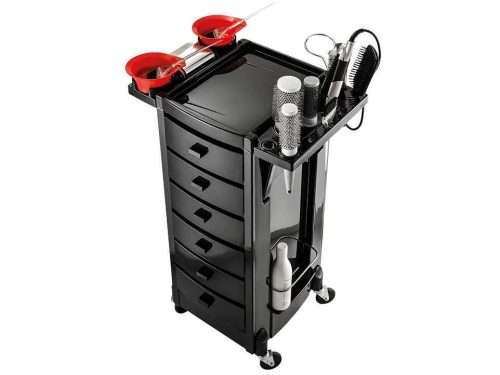 Easy Move Excel Black trolley with brush holders and colour bowl and foil cutter holder