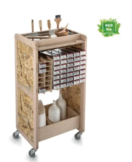 Artecno, Hair Salon Timber, Colour Storage and Colourist Service Trolley