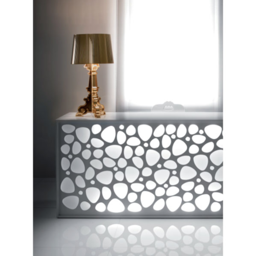Ceriotti, Long Reception Desk with Lit Front Panel, Storage Shelves & 2 Drawers