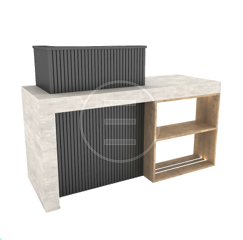 Alpeda, Verga Reception Desk with Mirrored Front Shelves and Counter Decorations